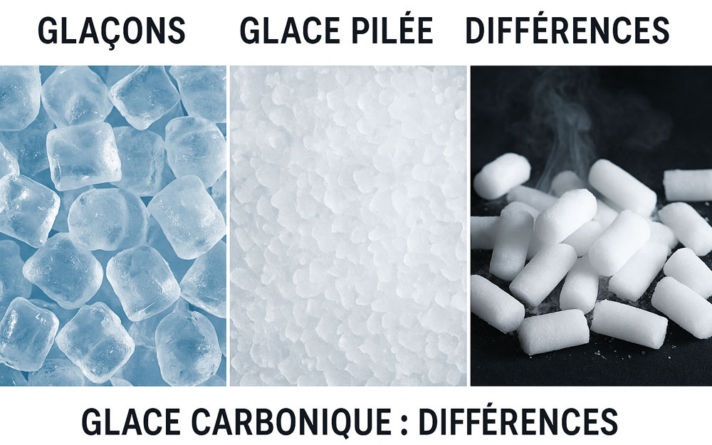 Différence entre glaçons, glace pilée et glace carbonique